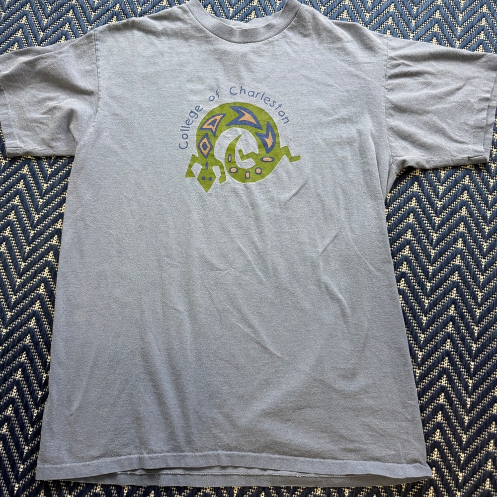 Oneita College of Charleston Lizard Graphic T-Shirt Women Large Blue Gray